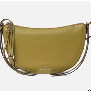 Michael Kors Olive Green Pebbled Leather Crossbody Saddle Bag